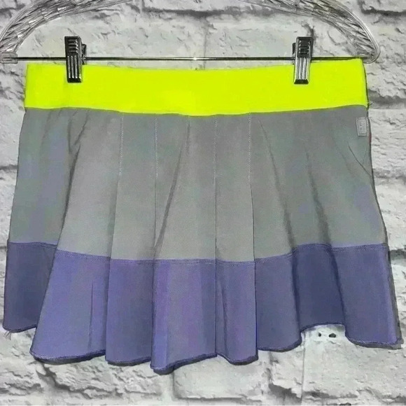Nike Court Victory Pleated Tennis Skort Neon Elastic Band Gray Purple Colorblock - Picture 3 of 4
